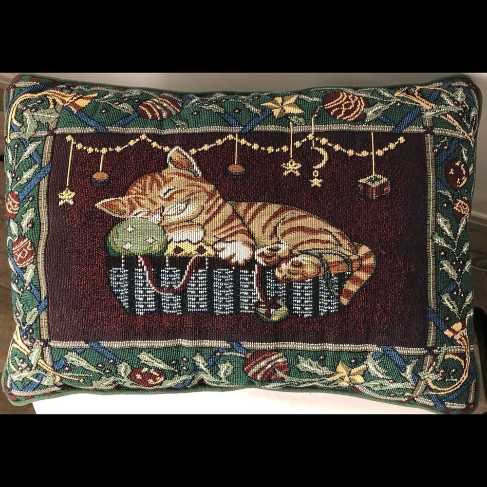 Vintage cottage core Christmas cat vest and pillow set Green and burgundy size L - Picture 8 of 11